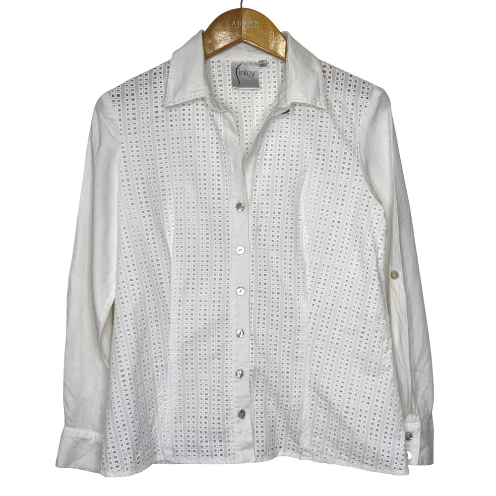 Finley Baby Block Camp Button Shirt White Small